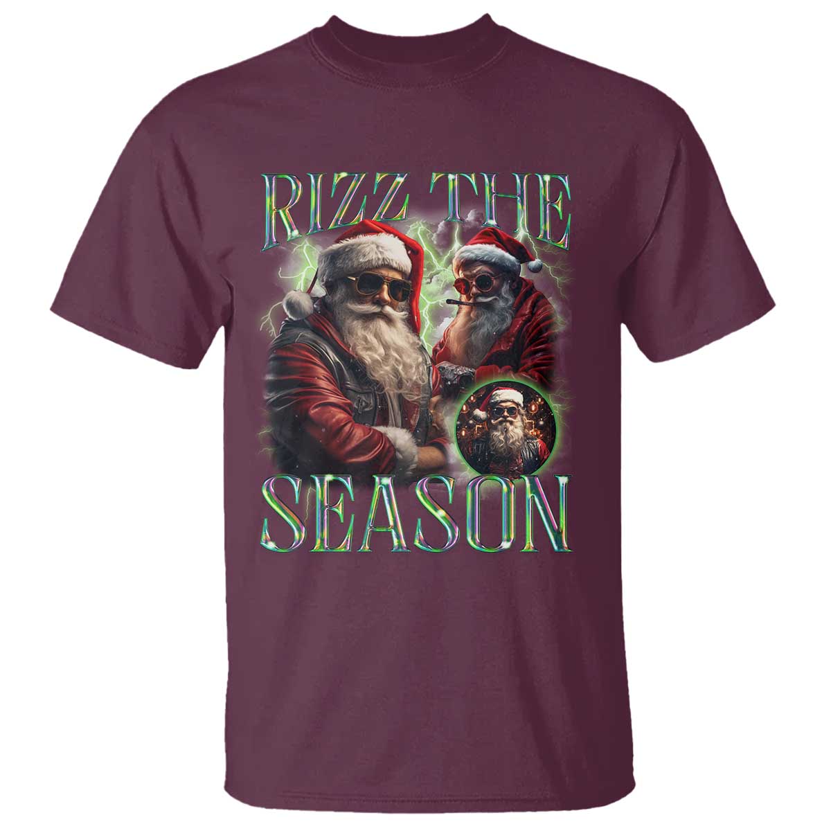 Funny Christmas Santa T Shirt Rizz The Season Cool Santa TS09 Maroon Print Your Wear