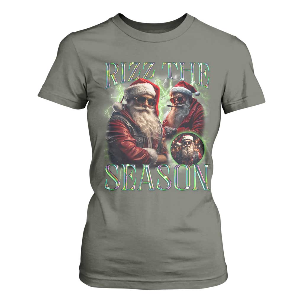 Funny Christmas Santa T Shirt For Women Rizz The Season Cool Santa TS09 Military Green Print Your Wear