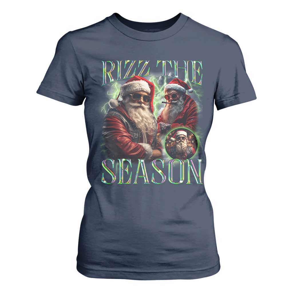 Funny Christmas Santa T Shirt For Women Rizz The Season Cool Santa TS09 Navy Print Your Wear