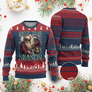 Funny Xmas Santa Ugly Christmas Sweater Rizz The Season Cool Santa TS09 Burgundy Print Your Wear