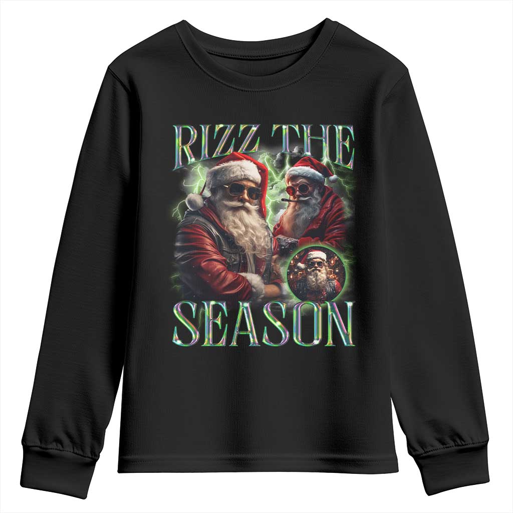 Funny Christmas Santa Youth Sweatshirt Rizz The Season Cool Santa TS09 Black Print Your Wear