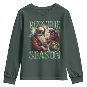 Funny Christmas Santa Youth Sweatshirt Rizz The Season Cool Santa TS09 Dark Forest Green Print Your Wear