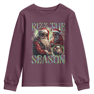 Funny Christmas Santa Youth Sweatshirt Rizz The Season Cool Santa TS09 Maroon Print Your Wear
