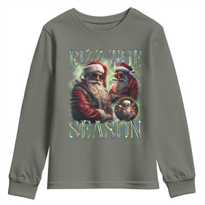 Funny Christmas Santa Youth Sweatshirt Rizz The Season Cool Santa TS09 Military Green Print Your Wear