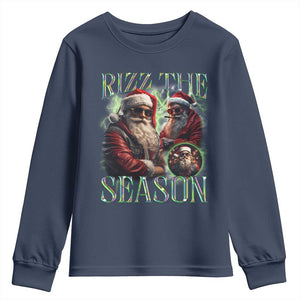 Funny Christmas Santa Youth Sweatshirt Rizz The Season Cool Santa TS09 Navy Print Your Wear