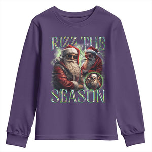 Funny Christmas Santa Youth Sweatshirt Rizz The Season Cool Santa TS09 Purple Print Your Wear