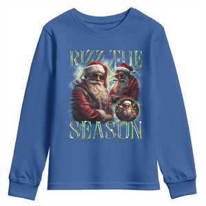 Funny Christmas Santa Youth Sweatshirt Rizz The Season Cool Santa TS09 Royal Blue Print Your Wear