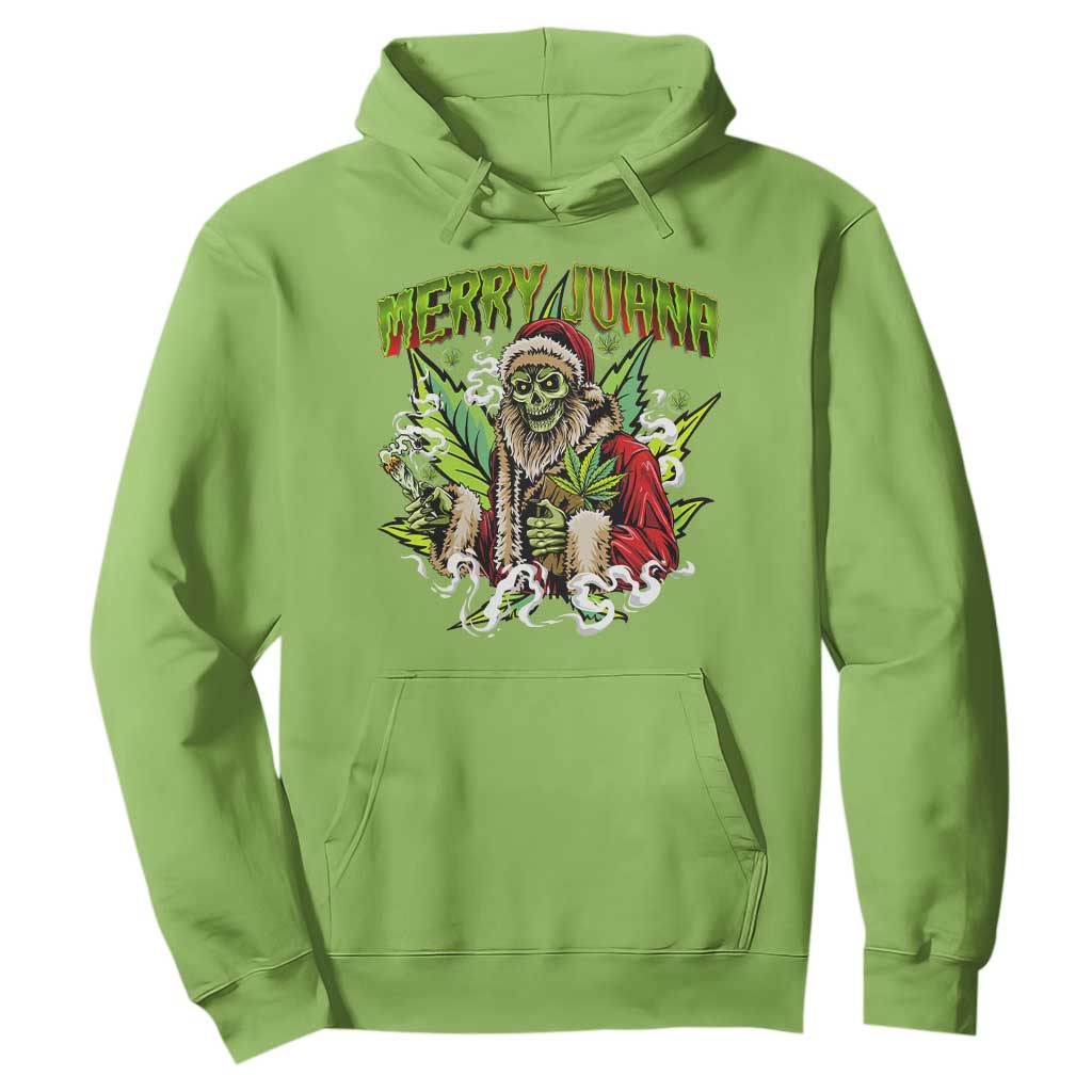 Funny Weed Christmas Hoodie Merry Juana Santa Skeleton 420 TS09 Lime Print Your Wear