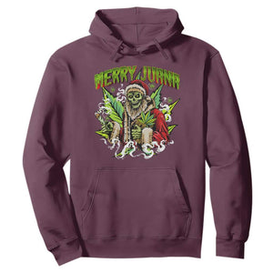 Funny Weed Christmas Hoodie Merry Juana Santa Skeleton 420 TS09 Maroon Print Your Wear
