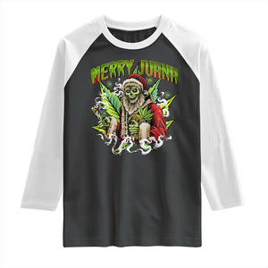 Funny Weed Christmas Raglan Shirt Merry Juana Santa Skeleton 420 TS09 Black White Print Your Wear