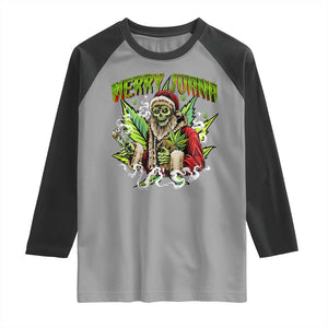 Funny Weed Christmas Raglan Shirt Merry Juana Santa Skeleton 420 TS09 Sport Gray Black Print Your Wear