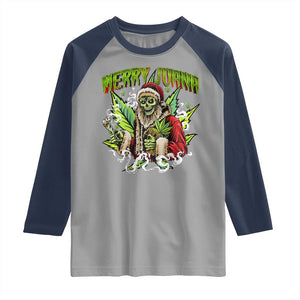 Funny Weed Christmas Raglan Shirt Merry Juana Santa Skeleton 420 TS09 Sport Gray Navy Print Your Wear