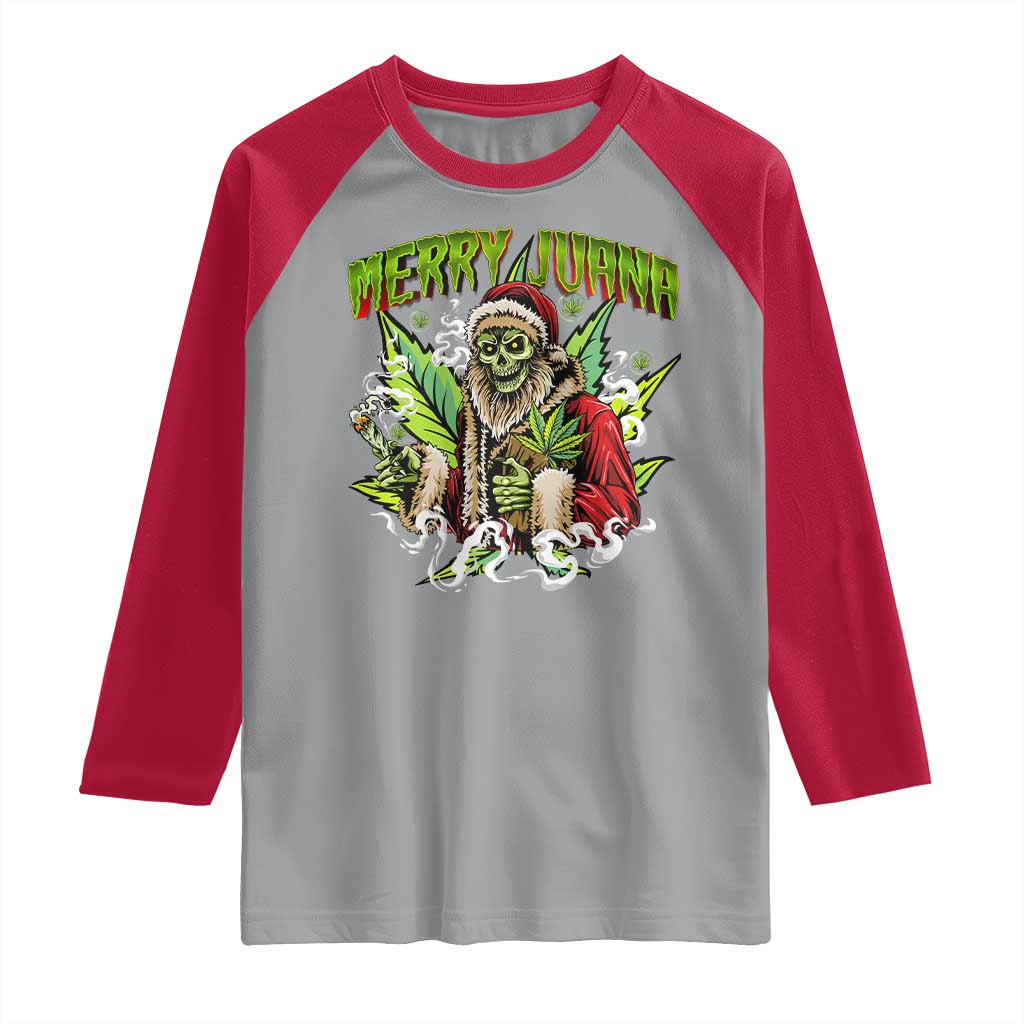 Funny Weed Christmas Raglan Shirt Merry Juana Santa Skeleton 420 TS09 Sport Gray Red Print Your Wear