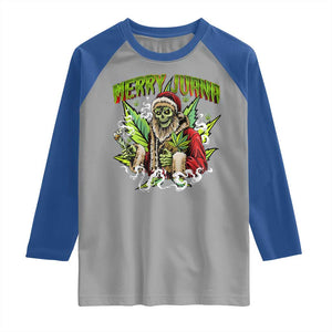Funny Weed Christmas Raglan Shirt Merry Juana Santa Skeleton 420 TS09 Sport Gray Royal Print Your Wear
