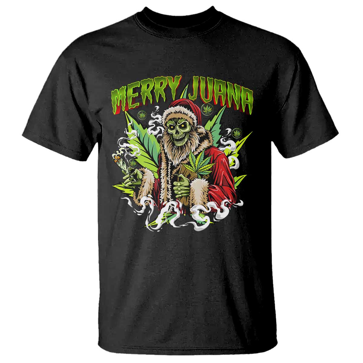 Funny Weed Christmas T Shirt Merry Juana Santa Skeleton 420 TS09 Black Print Your Wear