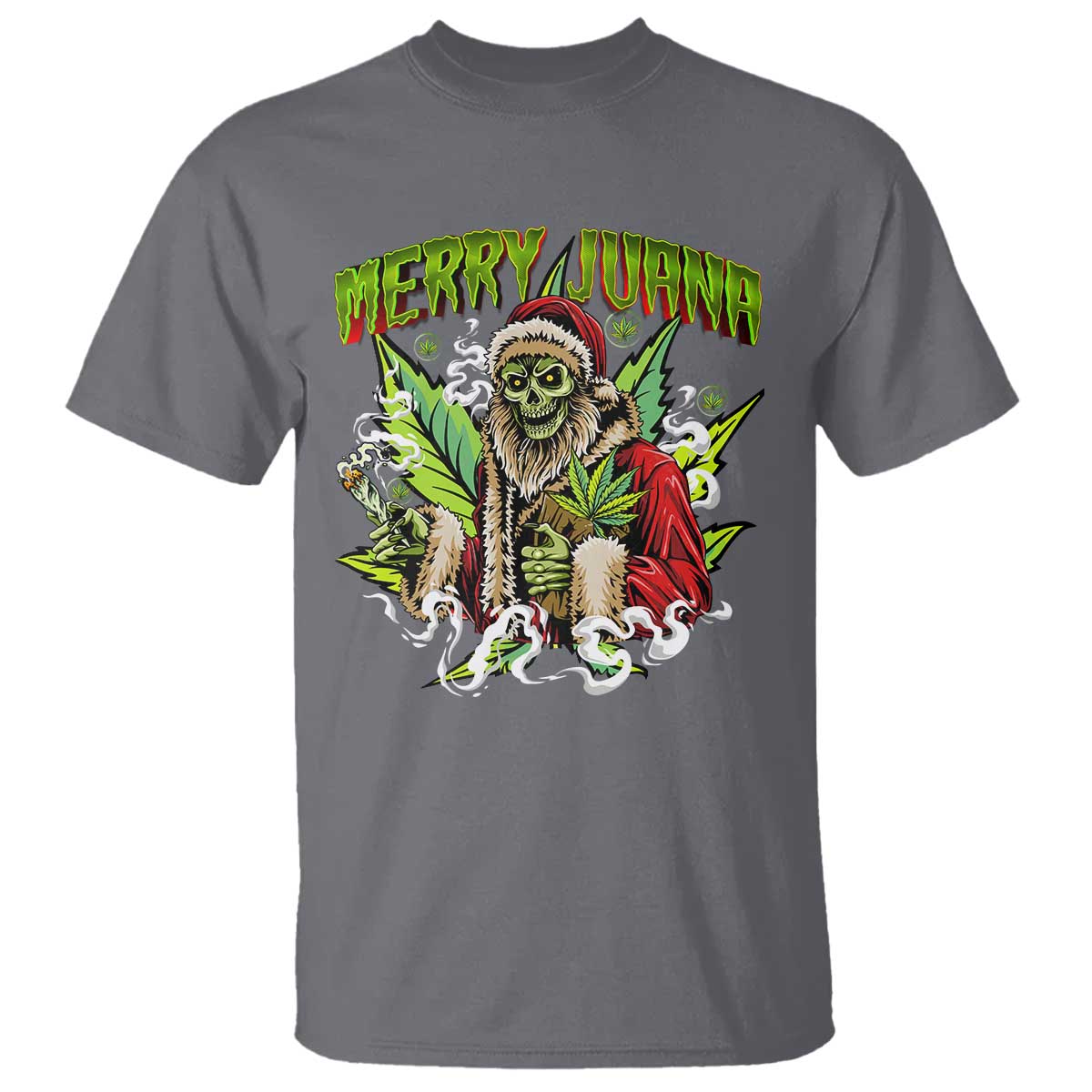 Funny Weed Christmas T Shirt Merry Juana Santa Skeleton 420 TS09 Charcoal Print Your Wear