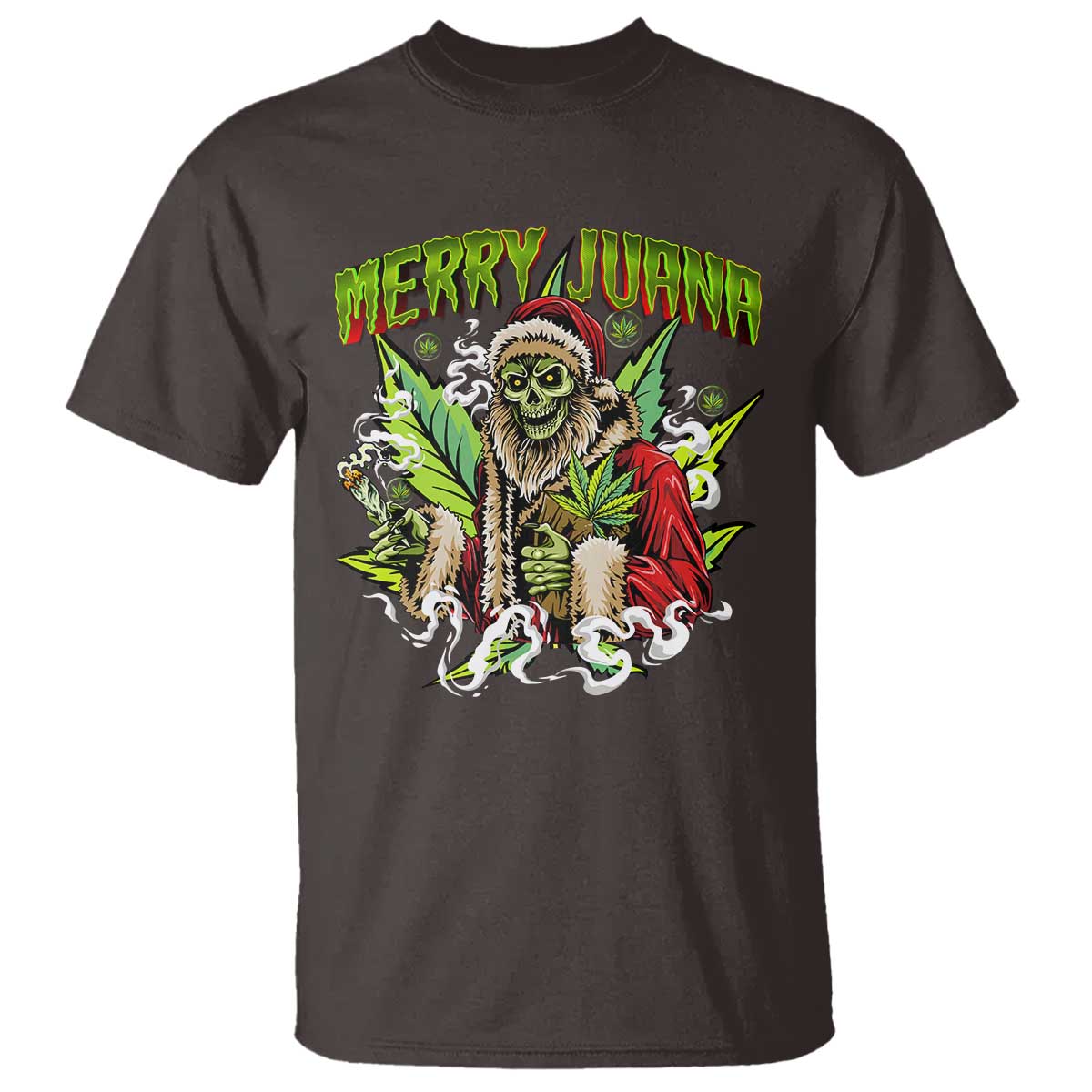 Funny Weed Christmas T Shirt Merry Juana Santa Skeleton 420 TS09 Dark Chocolate Print Your Wear