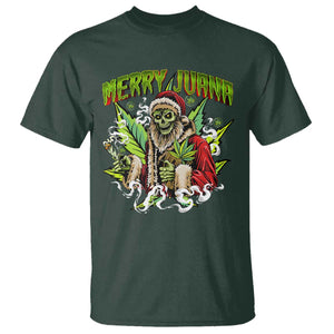 Funny Weed Christmas T Shirt Merry Juana Santa Skeleton 420 TS09 Dark Forest Green Print Your Wear