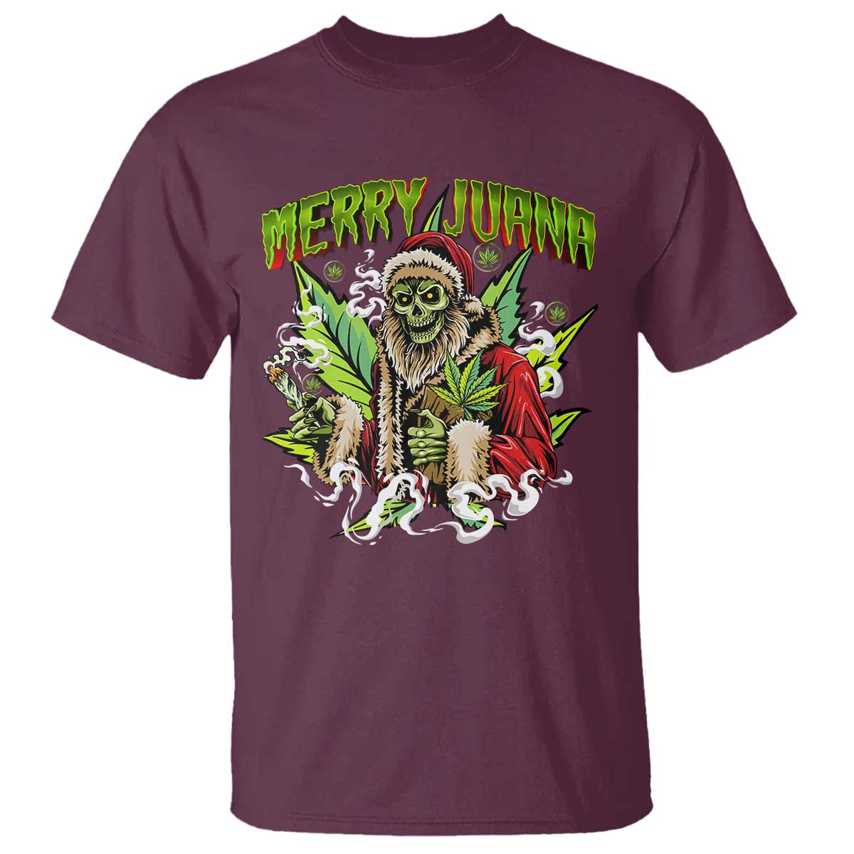 Funny Weed Christmas T Shirt Merry Juana Santa Skeleton 420 TS09 Maroon Print Your Wear
