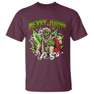 Funny Weed Christmas T Shirt Merry Juana Santa Skeleton 420 TS09 Maroon Print Your Wear