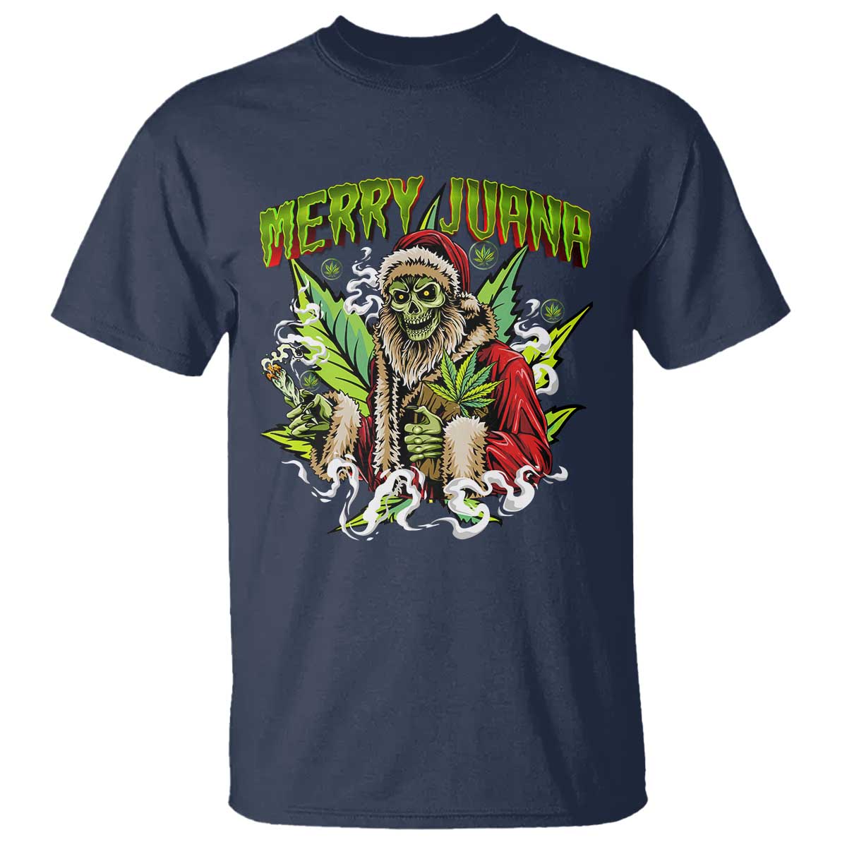 Funny Weed Christmas T Shirt Merry Juana Santa Skeleton 420 TS09 Navy Print Your Wear