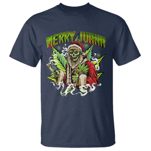 Funny Weed Christmas T Shirt Merry Juana Santa Skeleton 420 TS09 Navy Print Your Wear