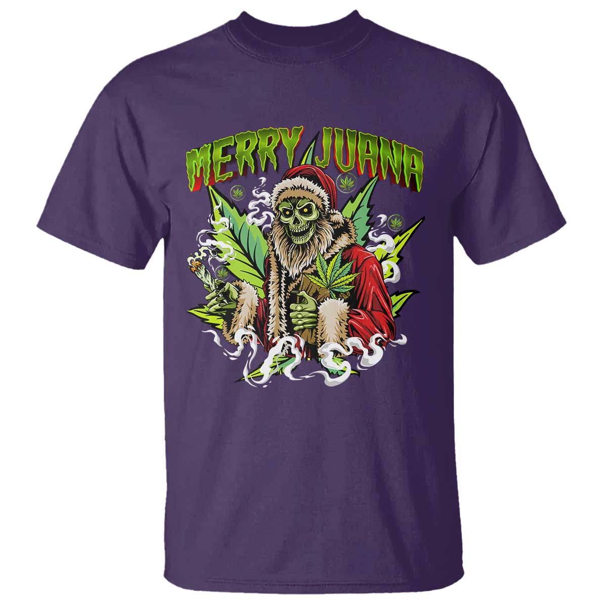 Funny Weed Christmas T Shirt Merry Juana Santa Skeleton 420 TS09 Purple Print Your Wear