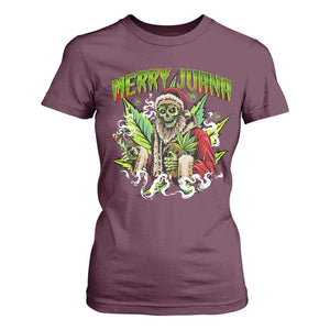Funny Weed Christmas T Shirt For Women Merry Juana Santa Skeleton 420 TS09 Maroon Print Your Wear