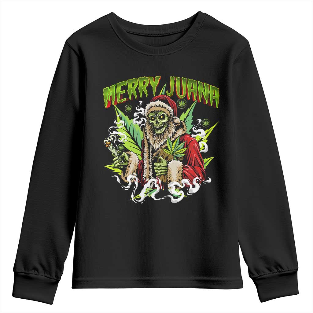 Funny Weed Christmas Youth Sweatshirt Merry Juana Santa Skeleton 420 TS09 Black Print Your Wear
