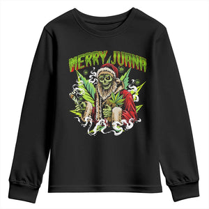 Funny Weed Christmas Youth Sweatshirt Merry Juana Santa Skeleton 420 TS09 Black Print Your Wear