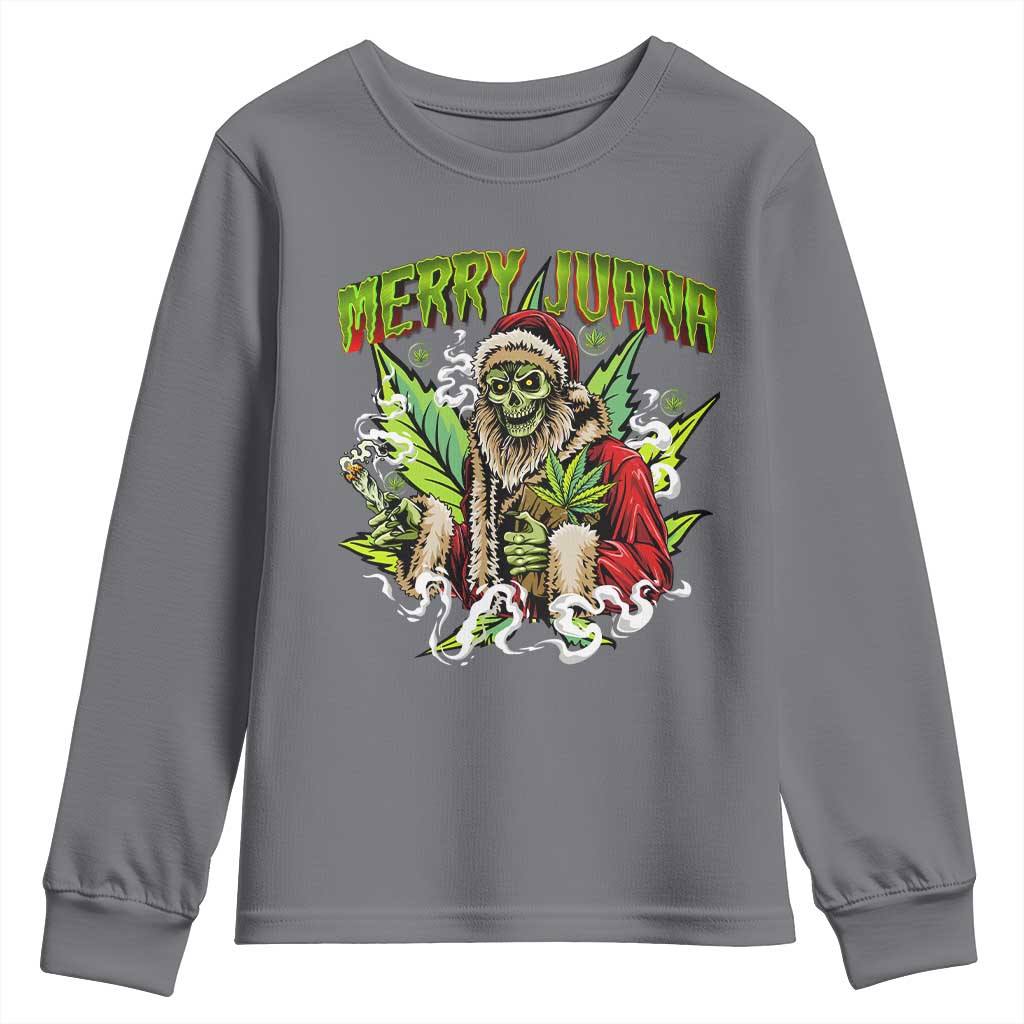 Funny Weed Christmas Youth Sweatshirt Merry Juana Santa Skeleton 420 TS09 Charcoal Print Your Wear