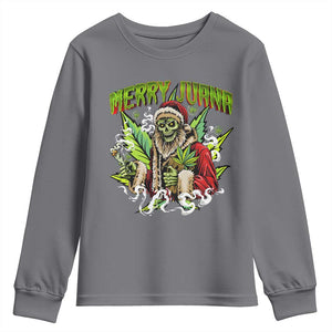 Funny Weed Christmas Youth Sweatshirt Merry Juana Santa Skeleton 420 TS09 Charcoal Print Your Wear