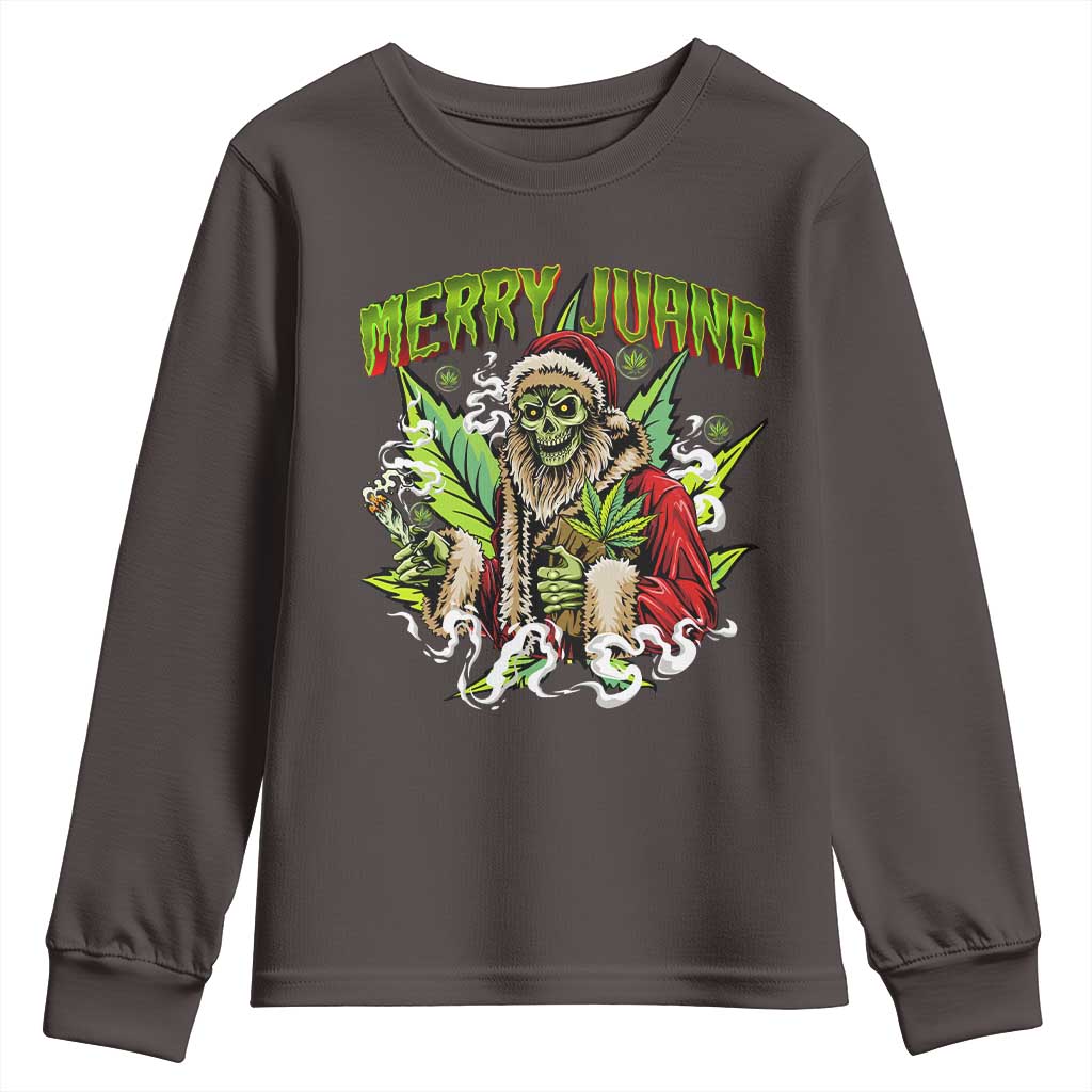 Funny Weed Christmas Youth Sweatshirt Merry Juana Santa Skeleton 420 TS09 Dark Chocolate Print Your Wear
