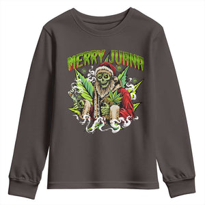 Funny Weed Christmas Youth Sweatshirt Merry Juana Santa Skeleton 420 TS09 Dark Chocolate Print Your Wear