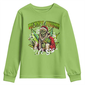 Funny Weed Christmas Youth Sweatshirt Merry Juana Santa Skeleton 420 TS09 Lime Print Your Wear