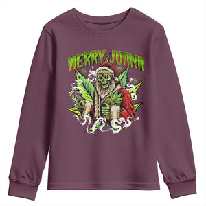 Funny Weed Christmas Youth Sweatshirt Merry Juana Santa Skeleton 420 TS09 Maroon Print Your Wear