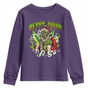 Funny Weed Christmas Youth Sweatshirt Merry Juana Santa Skeleton 420 TS09 Purple Print Your Wear