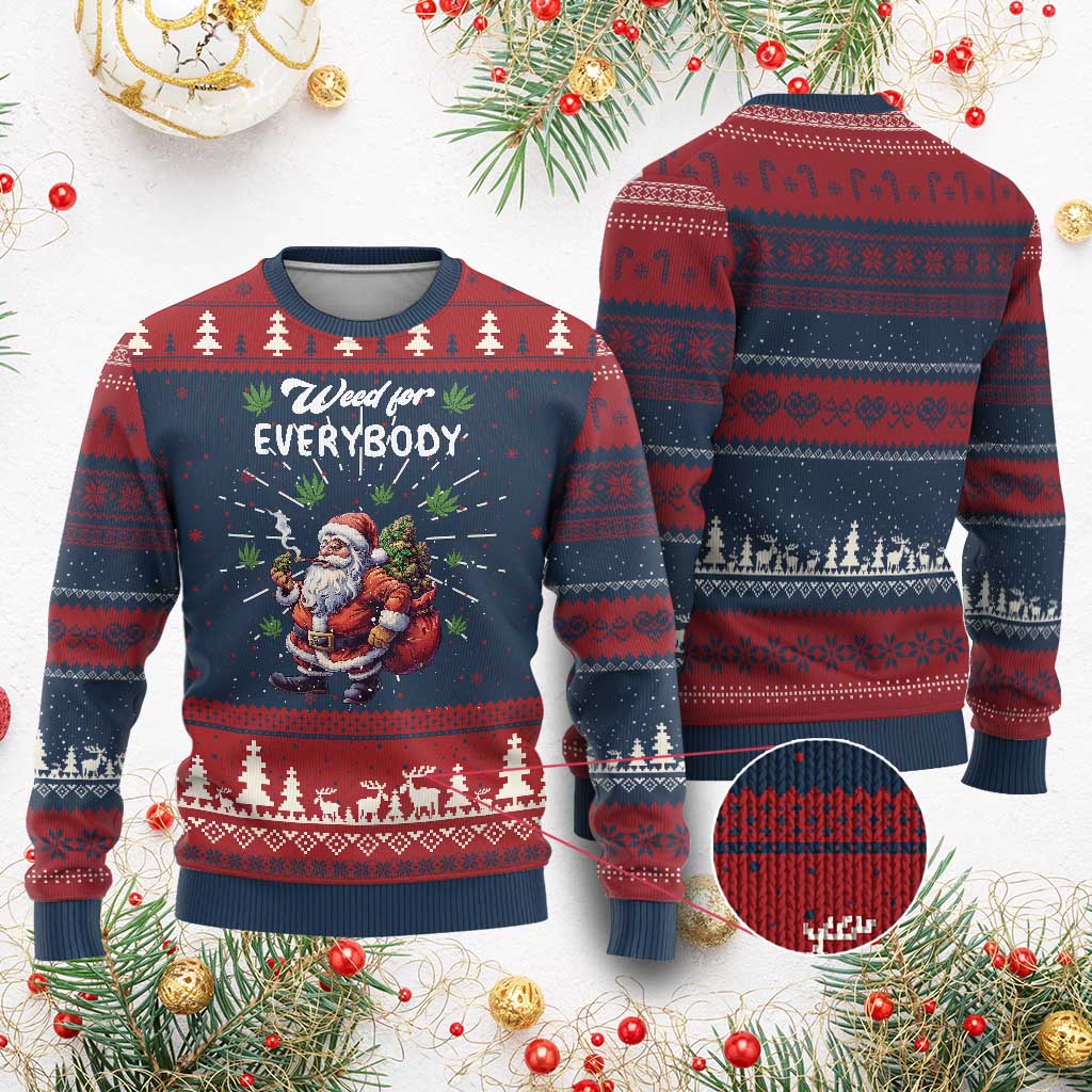 Funny Xmas Ugly Christmas Sweater Weed For Everybody Cannabis 420 TS09 Burgundy Print Your Wear