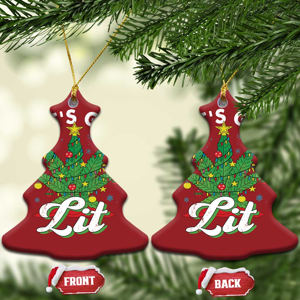 Funny Weed Xmas Christmas Ornament Let's Get Lit Christmas Tree Cannabis TS09 Christmas Tree Red Print Your Wear