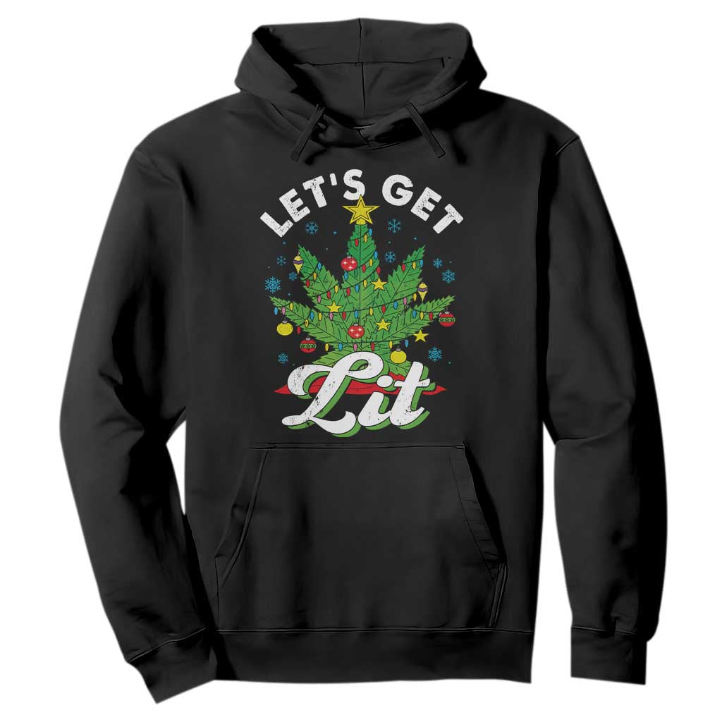 Funny Weed Christmas Hoodie Let's Get Lit Christmas Tree Cannabis TS09 Black Print Your Wear