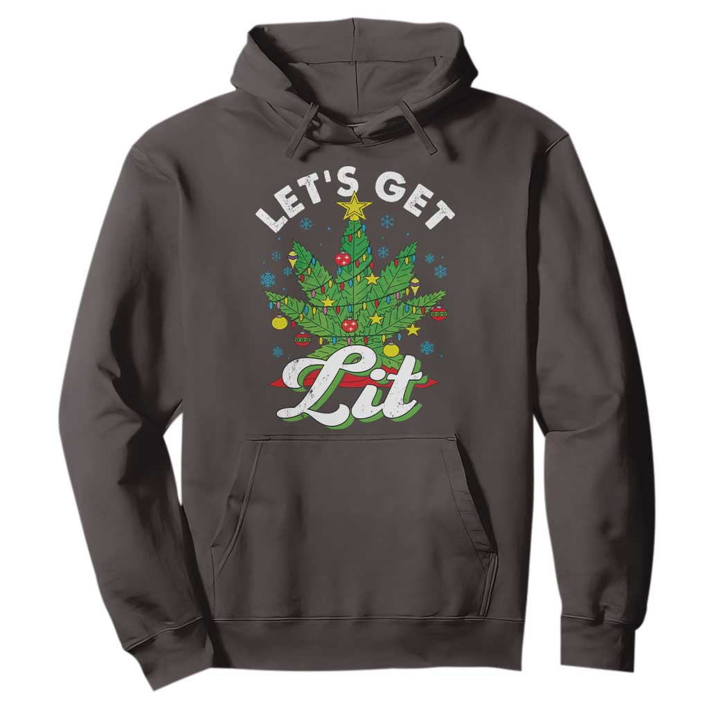 Funny Weed Christmas Hoodie Let's Get Lit Christmas Tree Cannabis TS09 Dark Chocolate Print Your Wear