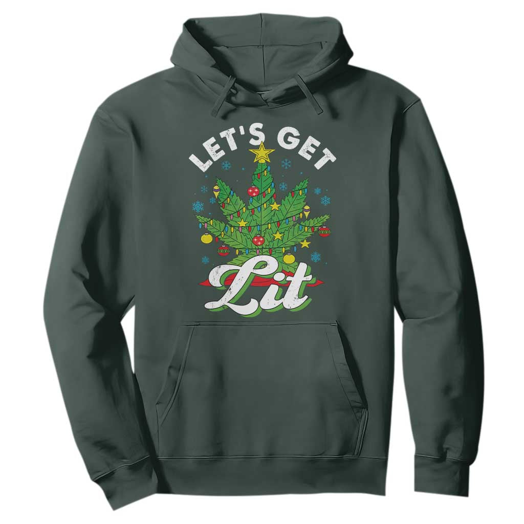 Funny Weed Christmas Hoodie Let's Get Lit Christmas Tree Cannabis TS09 Dark Forest Green Print Your Wear