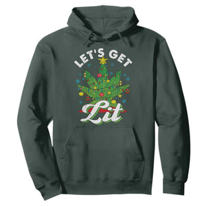 Funny Weed Christmas Hoodie Let's Get Lit Christmas Tree Cannabis TS09 Dark Forest Green Print Your Wear