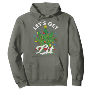 Funny Weed Christmas Hoodie Let's Get Lit Christmas Tree Cannabis TS09 Military Green Print Your Wear