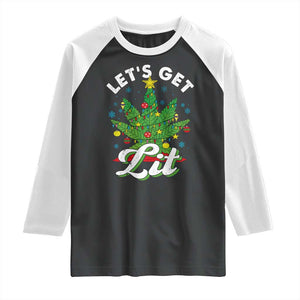 Funny Weed Christmas Raglan Shirt Let's Get Lit Christmas Tree Cannabis TS09 Black White Print Your Wear