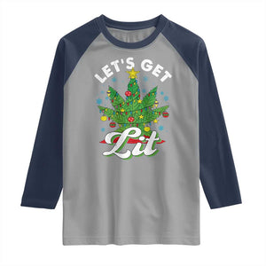 Funny Weed Christmas Raglan Shirt Let's Get Lit Christmas Tree Cannabis TS09 Sport Gray Navy Print Your Wear