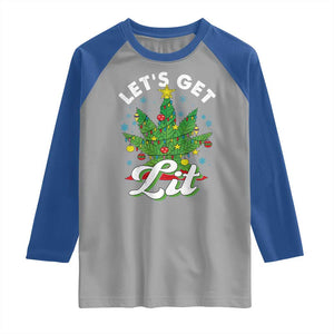 Funny Weed Christmas Raglan Shirt Let's Get Lit Christmas Tree Cannabis TS09 Sport Gray Royal Print Your Wear