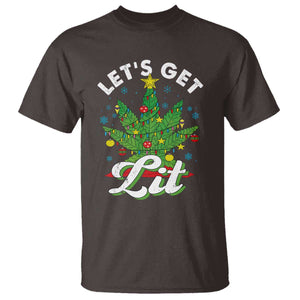 Funny Weed Christmas T Shirt Let's Get Lit Christmas Tree Cannabis TS09 Dark Chocolate Print Your Wear