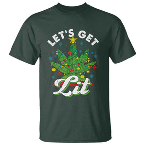Funny Weed Christmas T Shirt Let's Get Lit Christmas Tree Cannabis TS09 Dark Forest Green Print Your Wear
