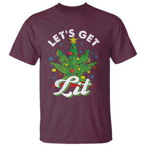 Funny Weed Christmas T Shirt Let's Get Lit Christmas Tree Cannabis TS09 Maroon Print Your Wear